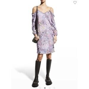 NWT MCQ Drawcord Mini Slip Dress Liliac Size medium Removable Sleeves $635